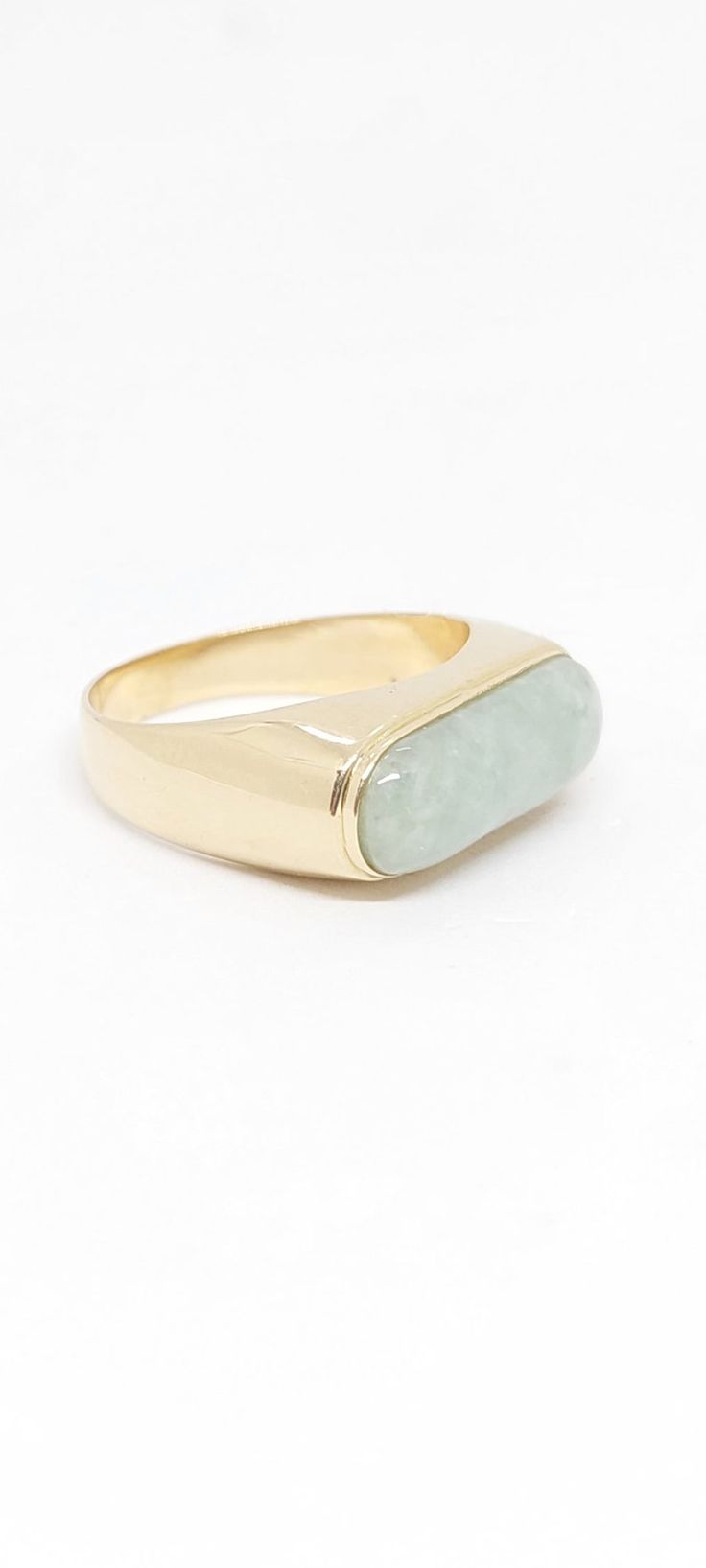 Modern Green Signet Ring For Anniversary, Green 14k Stamped Signet Ring, Green Signet Ring With Polished Finish For Promise, 14k Gold Green Ring With Polished Finish, Green 14k Gold Signet Ring Fine Jewelry, Classic Green Opal Ring In 14k Gold, Green Rectangular 14k Gold Ring, 14k Gold Green Rectangular Ring, Rectangular Green 14k Gold Ring