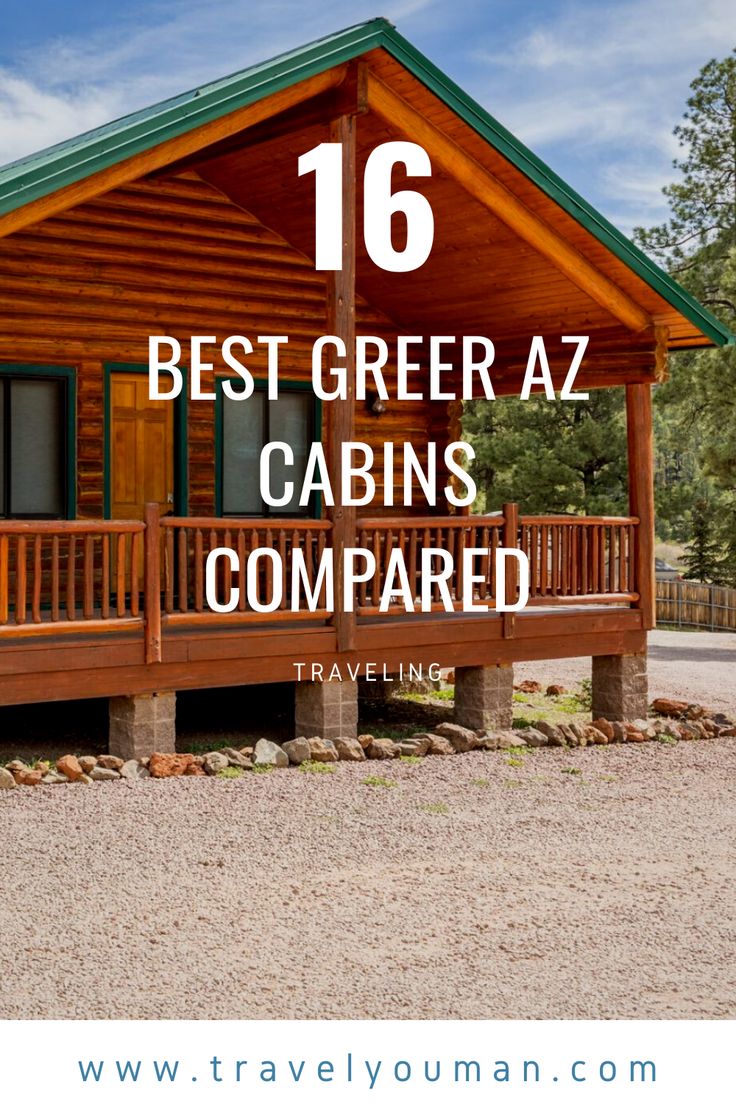 a log cabin with the words best - green az cabins compared on it's front porch