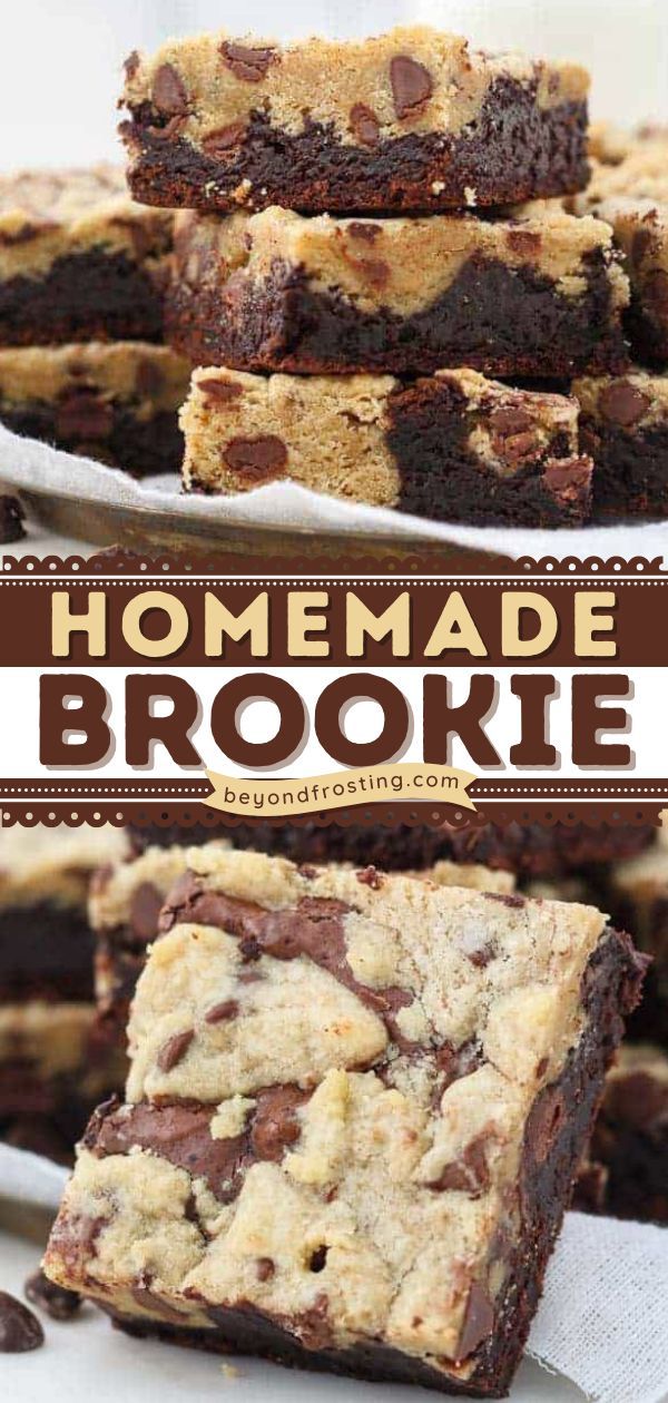 HOMEMADE BROOKIE RECIPE, holiday desserts, baking recipes, thanksgiving, christmas Brookie Recipe, Brownies Chewy, Chocolate Chip Cookie Dough Brownies, Easy Baking Recipe, Brookies Recipe, Easy Chocolate Chip Cookie, Chocolate Chip Cookie Brownies, Easy Homemade Cookies, Cookie Brownies