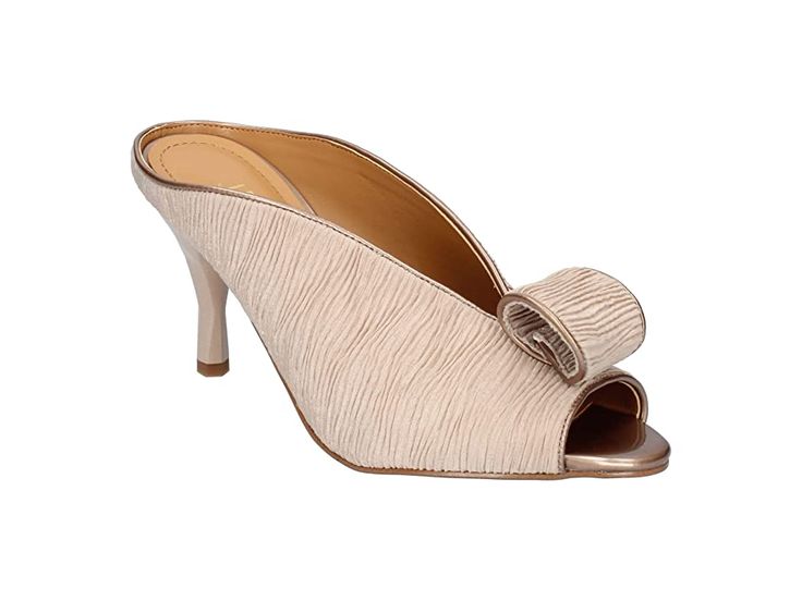 J. Renee Kavalya - High Heels : Beige : Flaunt your eclectic style in an elegant way by wearing the J. Renee Kavalya sandals. Satin upper with V-cut throat, folded accent on the toe, and textured detailing throughout. Polyurethane lining with a memory foam footbed and latex insole for cushioned comfort. Peep toe silhouette. High stiletto heel. Easy slip-on style. Durable synthetic rubber outsole. Imported. Measurements: Heel Height: 3, Weight: 8 oz. Evening Synthetic Mules With Almond Toe, Gala Sandals With Padded Heel And Almond Toe, Elegant Slip-on Sandals With Sculpted Heel, Open Toe Sandals With Sculpted Heel For Events, Elegant High Heel Beige Mules, Formal Closed Toe Synthetic Mules, Elegant Slip-on Synthetic Mules, Almond Toe Sandals With Heel Strap For Galas, Event Sandals With Padded Heel