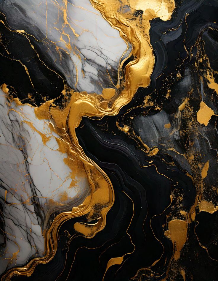 black, gold and white marble wallpaper that looks like it has been painted with acrylic paint