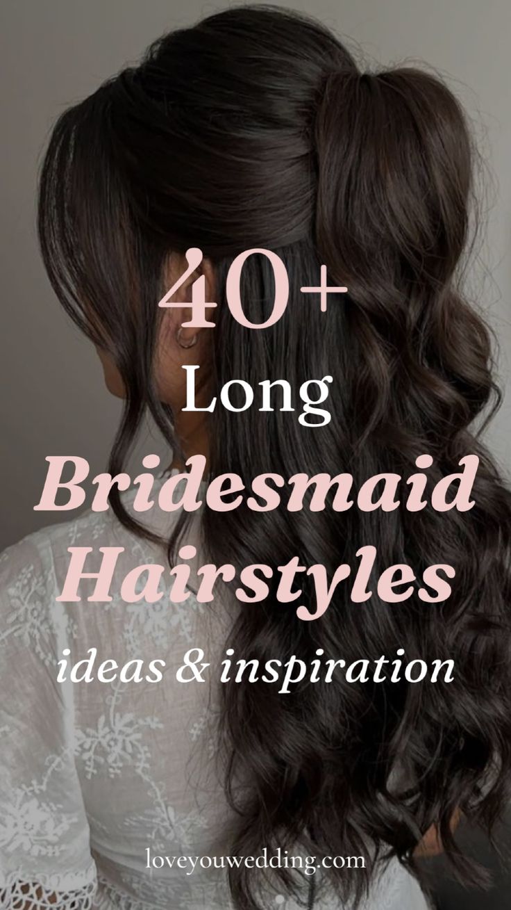 Looking for beautiful bridesmaid hairstyles for long hair? We've got 40+ ideas to help you choose the perfect look! From down styles, half up, updos, side styles, ponytails, buns, to boho vibes, you’ll find the perfect wedding hair inspiration for long hair in our guide. Dive into wedding beauty and discover the best long hair ideas. Wedding Hairstyle Bridesmaids, Hairstyle For Bridesmaid Long Hair, Long Hair Styles For Bridesmaids, Maid Of Honor Half Up Half Down Hair, Half Updo Hairstyles Wedding, Half Up Hair Styles Long Hair, Bridesmaid Half Up Half Down, Maid Of Honor Hairstyles Half Up, Matron Of Honor Hairstyles