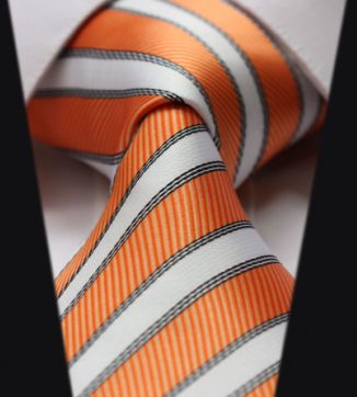 Orange & White Striped Big & Tall Necktie Elegant Orange Tie For Business, Orange Business Tie, Classic Orange Tie For Business, Classic Orange Ties For Business, Orange Standard Tie For Business, Orange Standard Business Tie, Orange Formal Suit And Tie Accessories, White Standard Tie For Business, Ties Mens Fashion