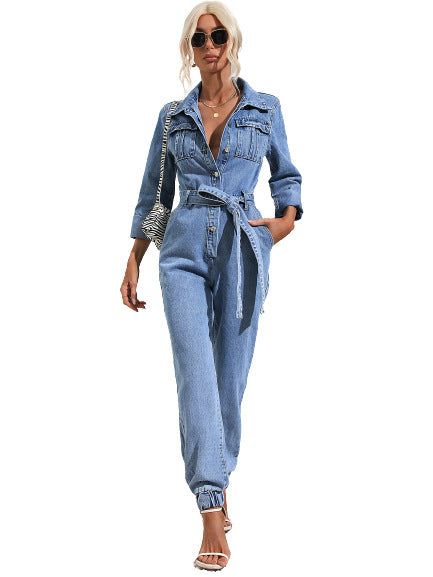 Upgrade your wardrobe with our Casual Slim Fit Denim Jumpsuit. Made with high quality denim for a comfortable and stylish fit. Perfect for any casual occasion, this jumpsuit features a slim fit design that enhances your curves while providing a versatile and fashion-forward look. Elevate your style game with this must-have piece. Chic Medium Wash Denim Jumpsuit With Pockets, Chic Medium Wash Jumpsuits And Rompers With Pockets, Chic Dark Wash Jumpsuits And Rompers With Pockets, Chic Medium Wash Non-stretch Denim Jumpsuit, Chic Non-stretch Medium Wash Denim Jumpsuit, Chic Denim Jumpsuit With Pockets, Chic Non-stretch Cotton Denim Jumpsuit, Chic Dark Wash Relaxed Fit Denim Jumpsuit, Chic Dark Wash Denim Jumpsuit With Relaxed Fit