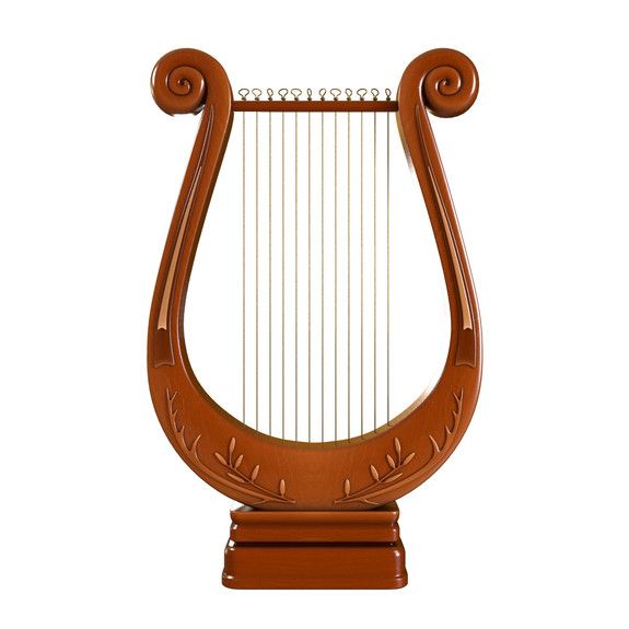 an old wooden harp on a white background