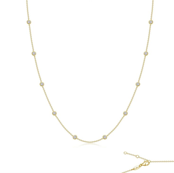 Timeless classics for everyday wear by Lafonn! This necklace is set with Lafonn's signature Lassaire simulated diamonds in sterling silver bonded with platinum or finished in yellow gold and features bezel set round stones in stations along the necklace. The adjustable length makes it great for any occasion! Approx. Length: 16-18" Adjustable Approx. 1.10cttw Satya Jewelry, Station Necklace, Bracelets And Charms, Bezel Setting, Ring Necklace, Jewelry Shop, Silver Gold, Platinum, Jewelry Rings