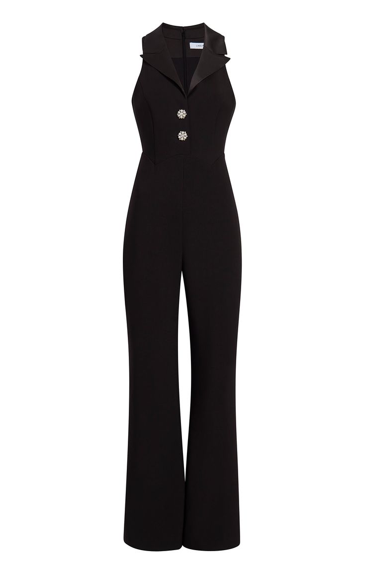 Look classic and chic in this formal Rivington Jumpsuit, featuring a stylish collared neckline and button up detail. Make a bold statement at any event for a stunning and elegant look! Fit Details Fitted silhouetteUnlinedSleevelessHidden side zipper & front button closureFull length96% Polyester 4% SpandexDry Clean Only ImportedMeasurementsLength: 59.5in/151.13cm, from shoulder to hemMeasurements from size 4 Classic Jumpsuit Outfit, Black Tie Women Outfits, Black Jumpsuit Outfit Formal, Corporate Jumpsuit, Bartender Fashion, Professional Jumpsuit, Lawyer Fashion Women, Tie Women Outfit, Black Wedding Guest Outfits