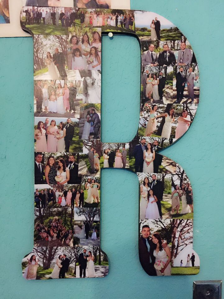 the letter b is decorated with photos of people and their wedding day guests as well as letters that spell out what they are