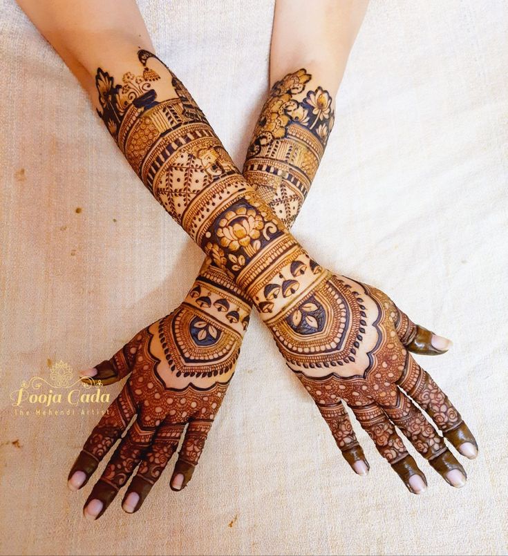 two hands with henna designs on them