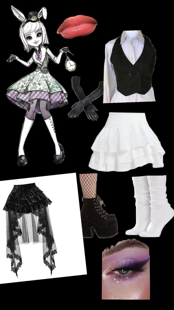 a collage of different outfits and accessories for an anime character