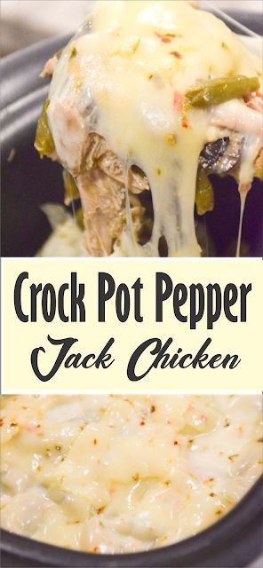 crock pot pepper jack chicken in a slow cooker with the title overlay