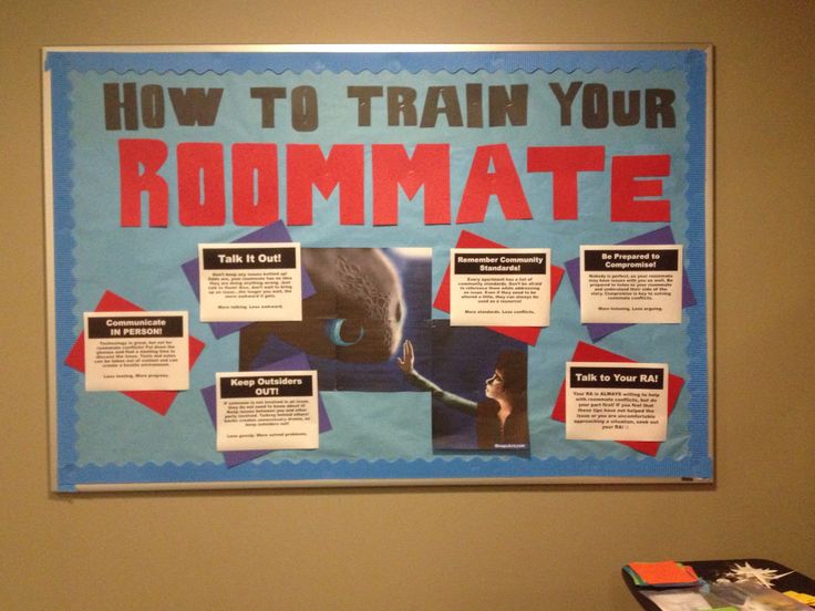 a bulletin board with information about how to train your roommates and what they do