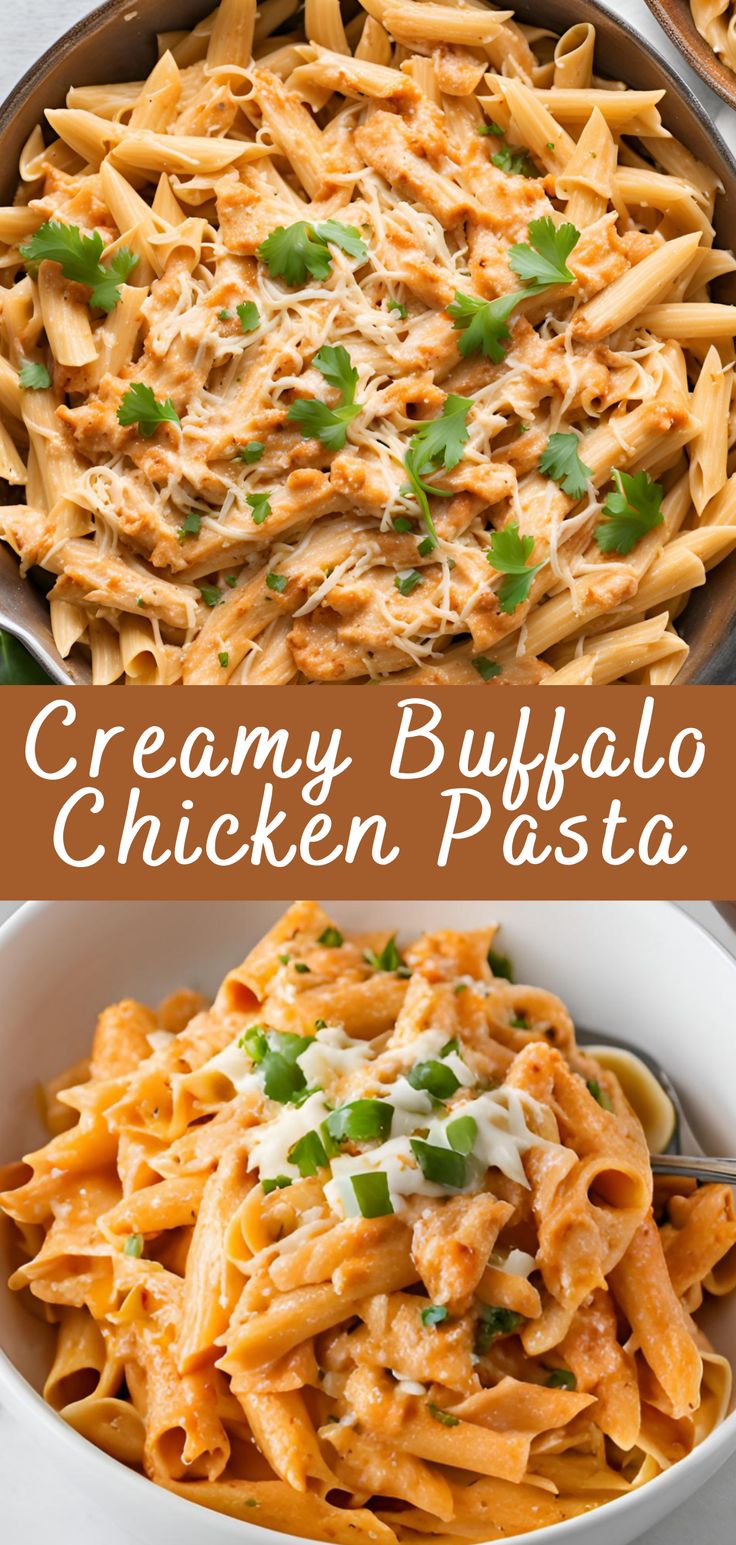 creamy buffalo chicken pasta in a white bowl