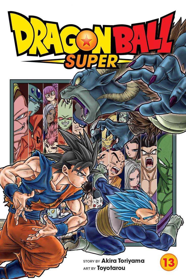 an image of the dragon ball super anime book cover with various characters in different poses