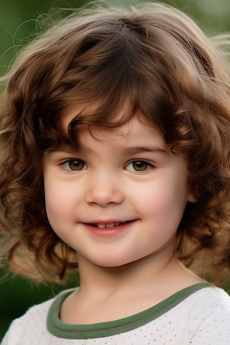 For those blessed with curly hair, the playful curly shag cut is an excellent choice for a short hairstyle. The layers add definition, while the curls bring a fun and lively vibe to your hair. Click here to check out more adorable short hairstyles for little girls. Short Curly Haircuts For Girls Kids, Toddler Girl Haircut Curly, Girls Curly Haircut, Curly Hair Toddler Girl, Short Haircuts Curly Hair, Toddler Curly Hair, Kids Short Haircuts, Toddler Girl Haircut