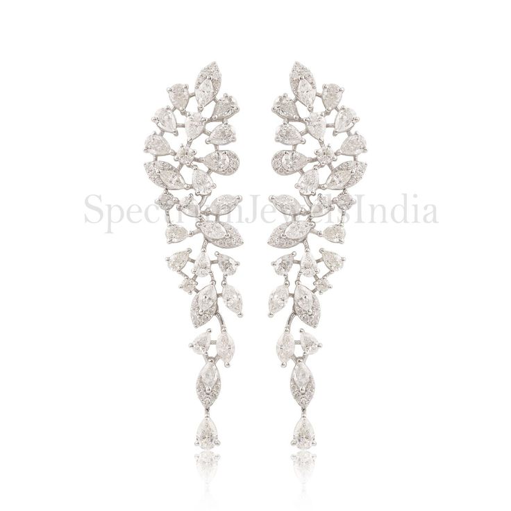 Natural H/SI Diamond Leaf Dangle Earrings 14k White Solid Gold Wedding Jewelry Formal White Diamond Cut Bridal Earrings, Luxury Diamond White Teardrop Earrings For Wedding, White Diamond Pierced Earrings For Formal Occasions, White Pierced Diamond Earrings For Formal Occasions, White Pear-shaped Chandelier Earrings In Fine Jewelry, White Pear-shaped Chandelier Earrings Fine Jewelry, White Pear-shaped Chandelier Earrings, Formal Drop Bridal Earrings, White Diamond Earrings For Wedding, Fine Jewelry Style