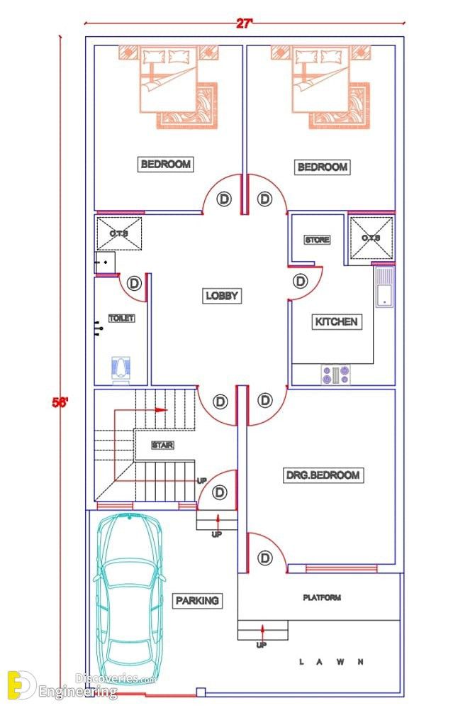 the floor plan for a two story house with an attached garage and living room area