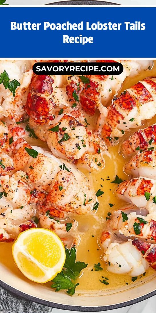 butter roasted lobster tails recipe in a pan with lemons and parsley on the side