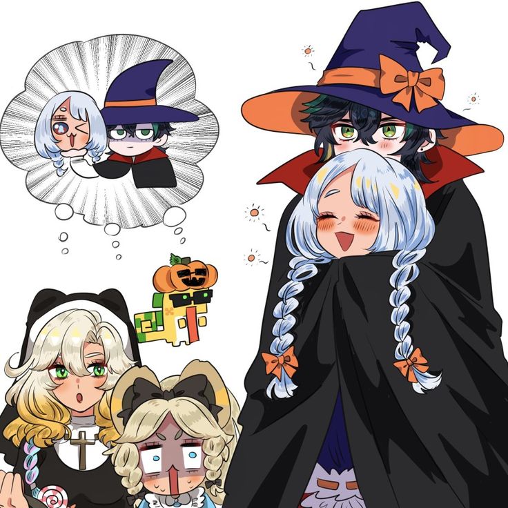 two anime characters dressed up as witches