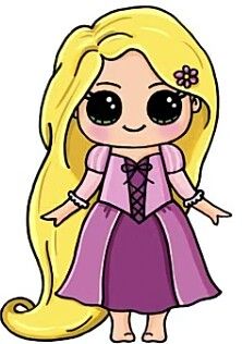 a cartoon girl with long blonde hair wearing a purple dress