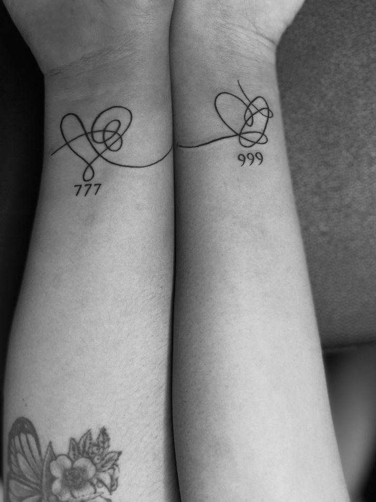 two people with matching tattoos on their arms