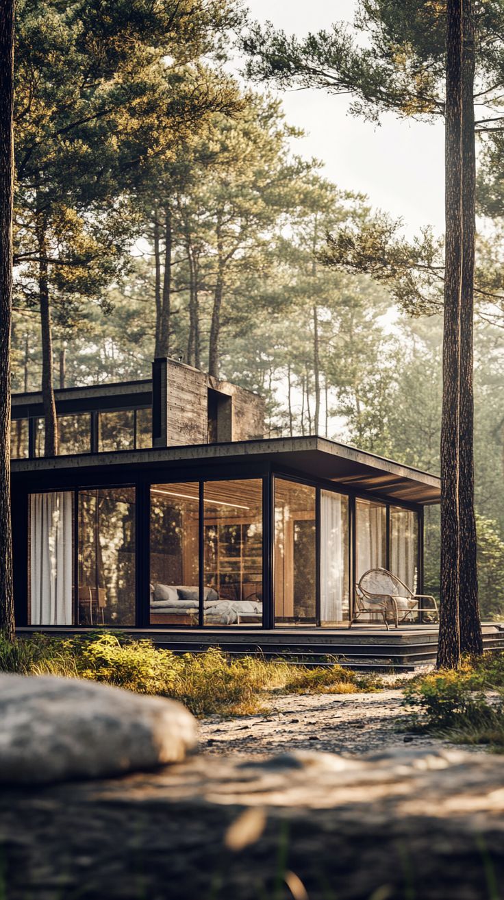 a house in the woods surrounded by trees