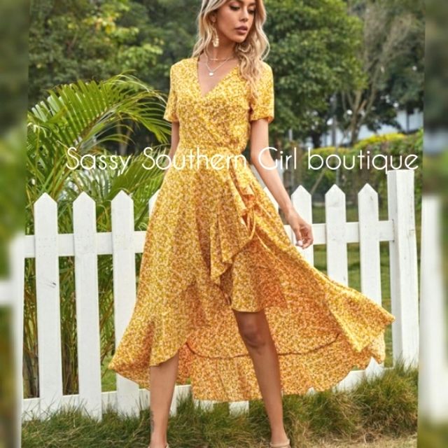 New Yellow Ditsy Floral Ruffle Wrap Maxi Dress. Rayon. Boho Gypsy Western Hippie Coastal Farmhouse French Vintage Renaissance Victorian Beach Lace Shabby Chic Rustic Preppy Tropical Spell Anthropologie Coachella Festival Love And Lemons Free People Faux Fur Closet Details Please Read Low-Ball Offers Blocked Shipping 1-4 Days No Exchange Per Posh Bx61xl Yellow Floral Dress For Summer Garden Party, Yellow Midi Floral Dress For Vacation, Yellow Floral Midi Dress For Vacation, Yellow Floral Dress For Spring, Yellow Floral Dress For Spring And Summer, Yellow Ruffled Dresses For Summer, Spring Yellow Floral Dress For Brunch, Spring Floral Yellow Dress For Brunch, Bohemian Yellow Dress For Garden Party