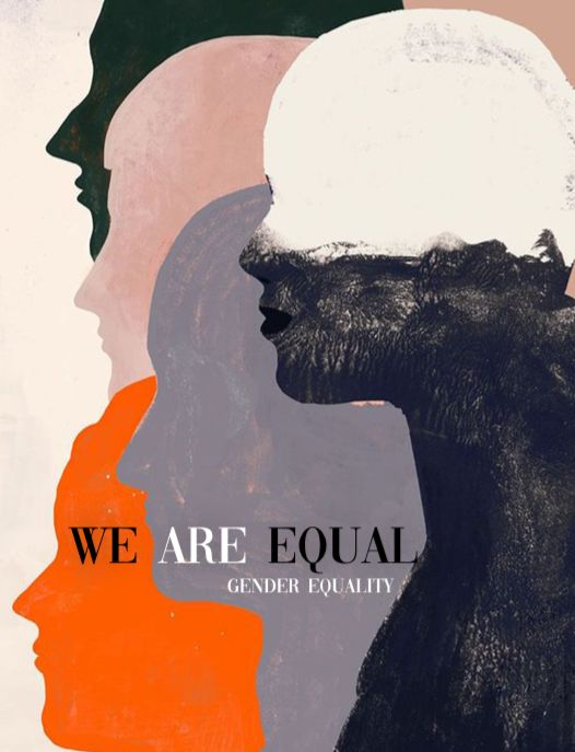 the cover art for we are equal, featuring two women's heads and one man's head