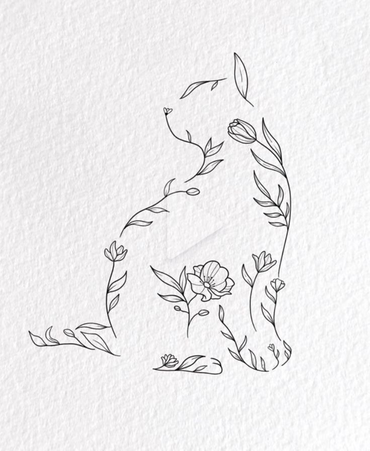 a drawing of a dog with flowers in its mouth