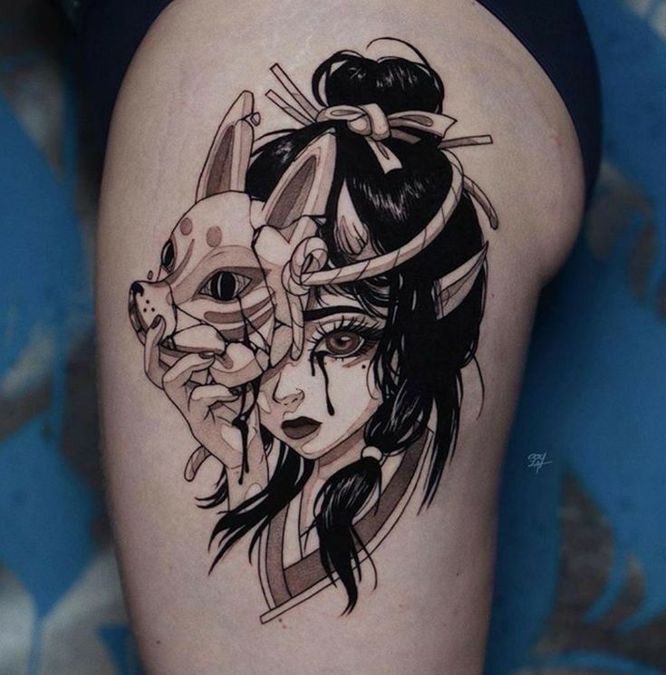 Waifu Tattoo, Geisha Tattoo Design, Creepy Tattoos, Tattoo Style Drawings, Japan Tattoo, Celtic Tattoos, Japanese Tattoo Art, Skull Tattoos, Anime Tattoos