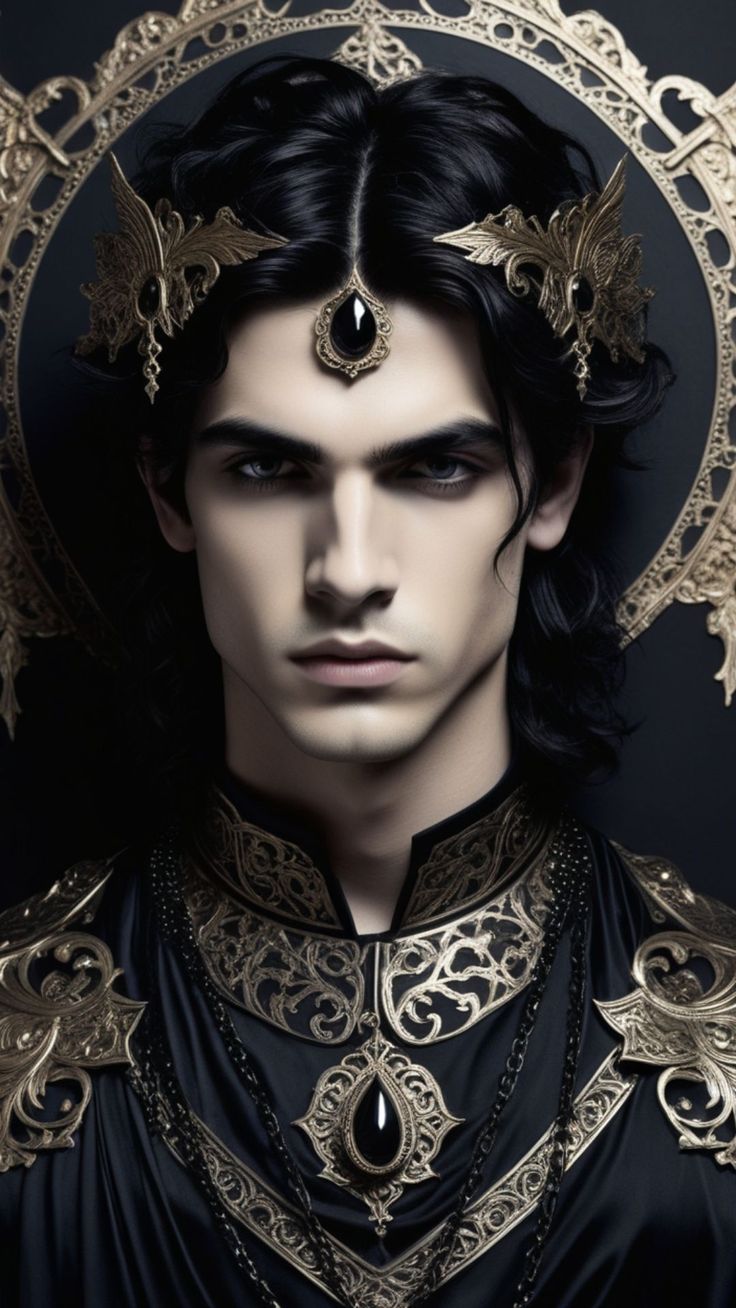 a man with black hair and gold jewelry