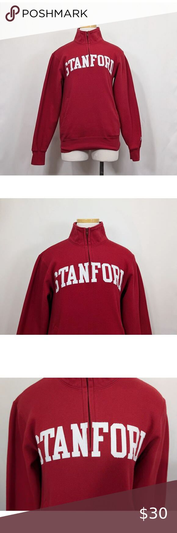 Champion Eco Pullover Stanford Red 1/2 Zip Sweatshirt Misses Size XS Brown Moto Jacket, Eco Fabric, Pirate Hats, Black Cargo Pants, Zip Sweatshirt, Jean Coat, Trending Accessories, Kid Shoes, Trending Shoes