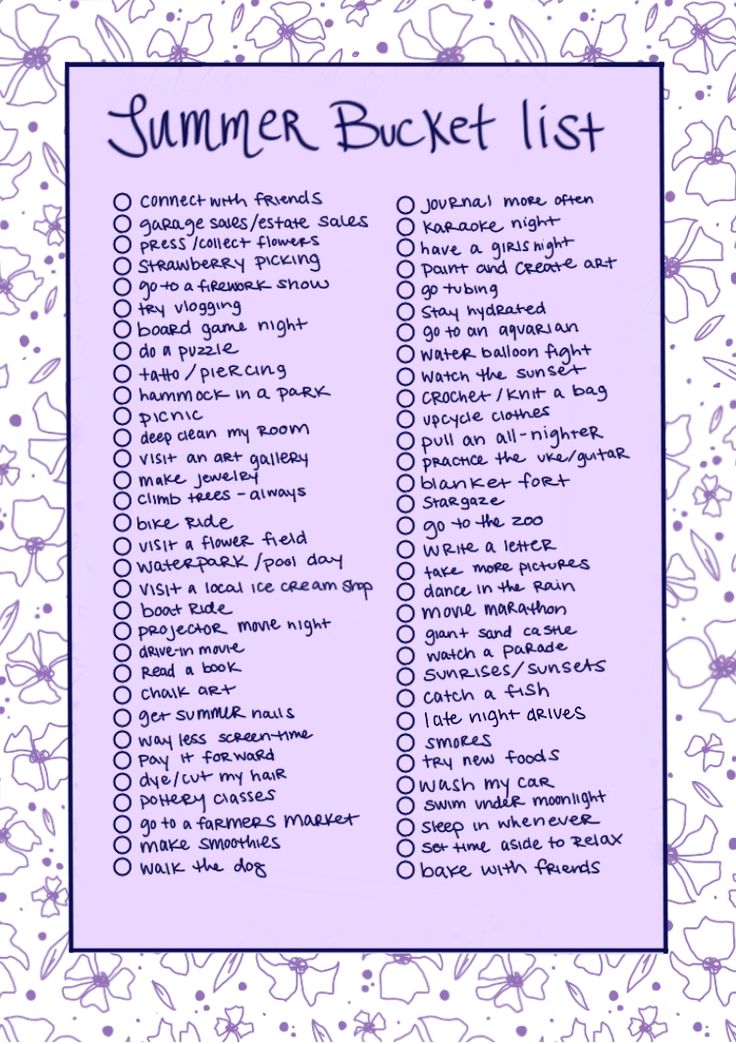 the summer bucket list is shown in purple