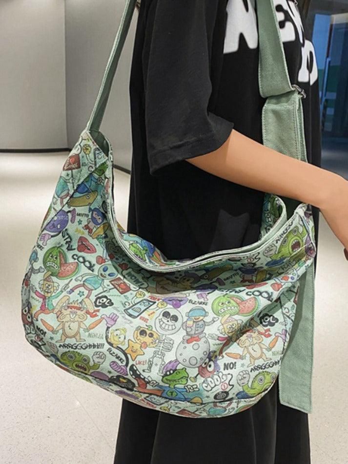 Funny Print Canvas Large Capacity Crossbody Bag - HouseofHalley Waistcoat Sweater, Solid Dress Casual, Holiday Club, Long Sleeve Dress Formal, Bag Details, Linen Jumpsuit, Funny Prints, Bag Green, Cargo Skirt