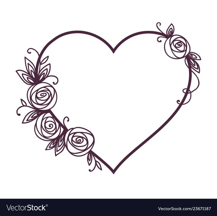 a heart with roses and leaves in the shape of a flower frame on a white background