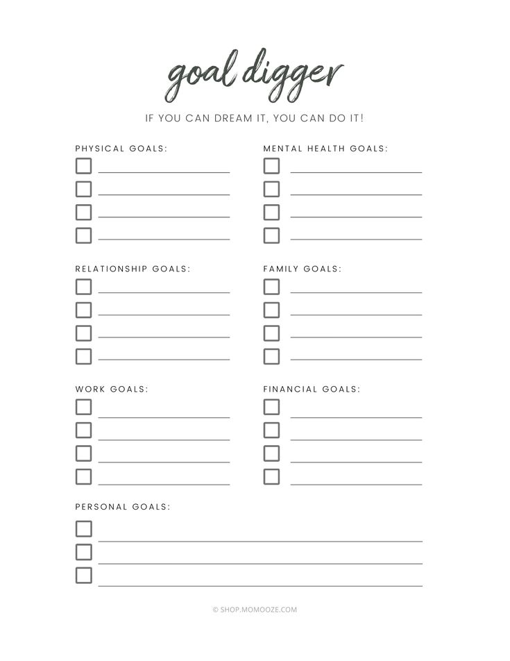 the goal digger checklist is shown in black and white