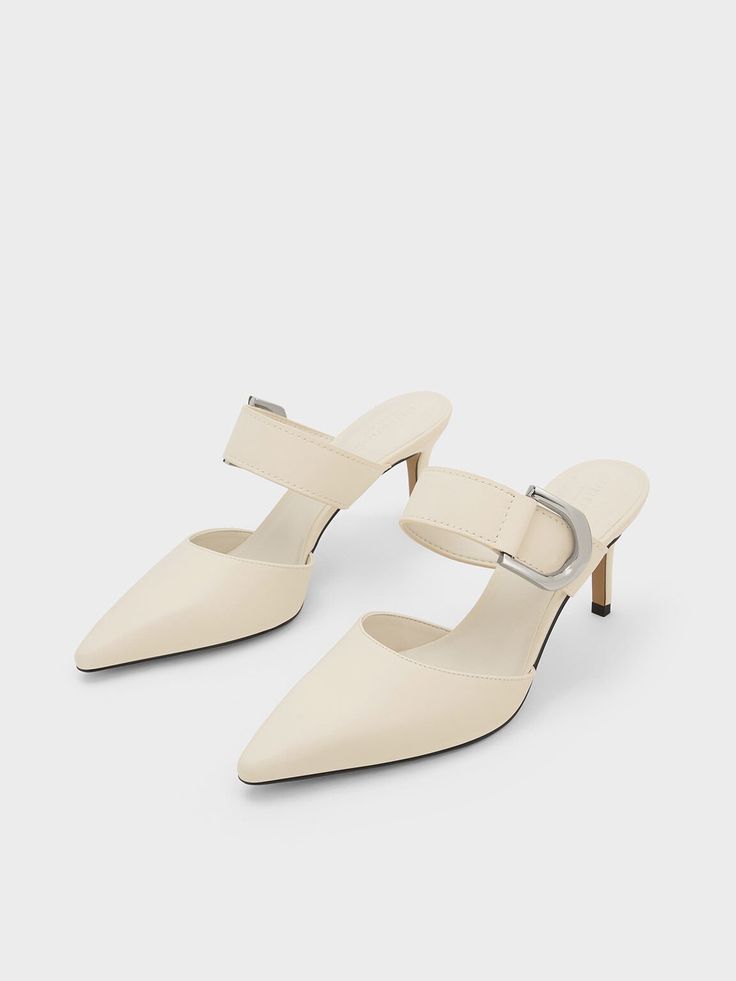 Chalk Gabine Leather Mule Pumps - CHARLES & KEITH US Elegant Pumps, Chalk White, Charles Keith, Bags And Accessories, Leather Mules, Mule, Chalk, Fashion Shoes, Pumps