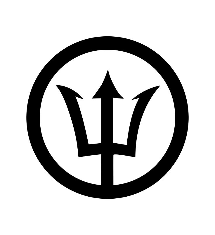 a black and white logo with two arrows in the center, on a white background