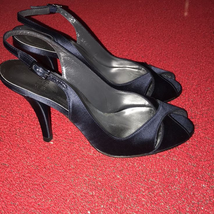 These Are Gorgeous “Stuart Weitzman” Satin Slingback Heels!! The Description & Details Are As Follows: Brand: Stuart Weitzman Style Name: Cachet Navy Satin Style Type: Slingback Size: 6.5 **This Designer Typically Runs True To Size.** Shoe Width: Color: Dark Navy Blue Upper Material: Satin Insole Material: Heel Height: 3” Or 4”? Accents: Adjustable Straps, Peep-Toe Outsole Material: Leather Lining Material: Heel Style: Stiletto Features: Buckle Closure At Ankles Condition: New With Original Box: Navy Heels Prom, Elegant Blue Slingback Pumps For Formal Occasions, Formal Open Toe Slingback Pumps With Padded Heel, Fitted Round Toe Slingback Pumps For Formal Occasions, Fitted Slingback Pumps With Round Toe For Formal Occasions, Navy Heels Aesthetic, Formal Fitted Slingback Heels, Midnight Blue Heels, Dark Blue High Heels Wedding