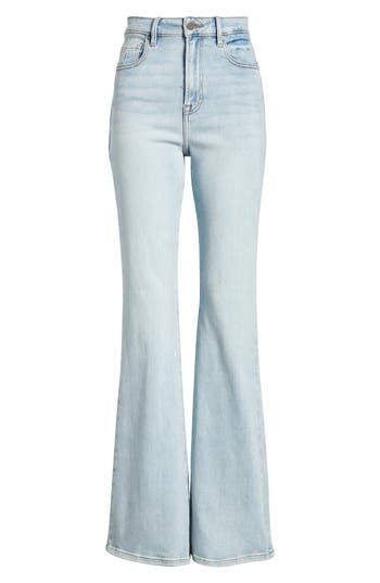 Cleanly styled for a casual-chic look, these light-wash flare jeans are made from stretchy denim with a high waist and full-length legs. 34" inseam; 11 1/2" front rise Zip fly with button closure Five-pocket style 93% cotton, 5% polyester, 2% spandex Machine wash, tumble dry Imported Chic Light Wash Denim Flare Jeans, Chic Flare Jeans In Light Wash, Trendy Light Wash Mid-rise Flares, Trendy Mid-rise Light Wash Flares, Casual Light Wash Spring Flares, Casual Light Wash Flares For Spring, Light Wash High Rise Flares For Spring, High Waist Light Wash Spring Flares, High Waist Light Wash Flares For Spring