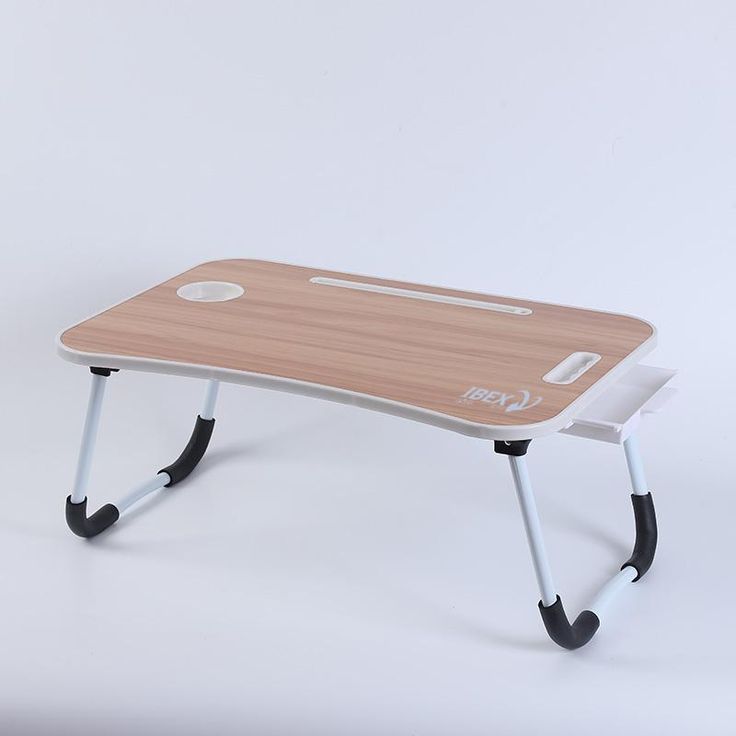 a small wooden table with wheels on it