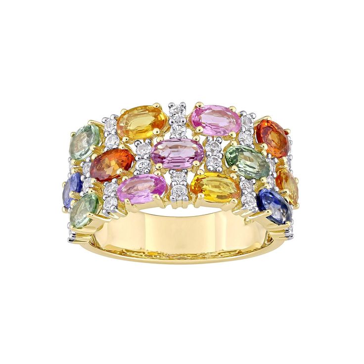 Decorated with rows of colorful sapphire gemstones, this 14k gold Stella Grace ring is a charming accent to your favorite outfits. Decorated with rows of colorful sapphire gemstones, this 14k gold Stella Grace ring is a charming accent to your favorite outfits. Metal: 14k gold Packaging: boxed Width: 10.5 mm Finish: polishedSTONE DETAILS Stone type: sapphire, pink sapphire, white sapphire, red sapphire, yellow sapphire, green sapphire Total weight: 4 1/3 ct. Shape: oval, round Setting: prong Gem Luxury Multicolor Sapphire Ring With Gemstone Accents, Luxury Multicolor Multi-stone Sapphire Ring, Multicolor Sapphire Ring In Fine Jewelry Style, Multicolor Sapphire Multi-stone Ring, Multicolor Multi-stone Sapphire Ring, Multicolor Round Sapphire Ring Fine Jewelry, Multicolor Sapphire Ring Fine Jewelry, Multicolor Oval Sapphire Ring With Diamonds, Multicolor Sapphire Gemstone Ring