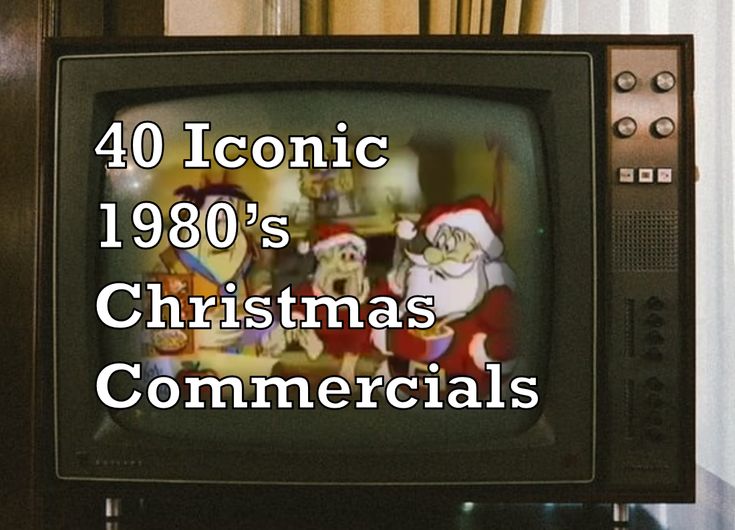 an old television with the words christmas commercials on it