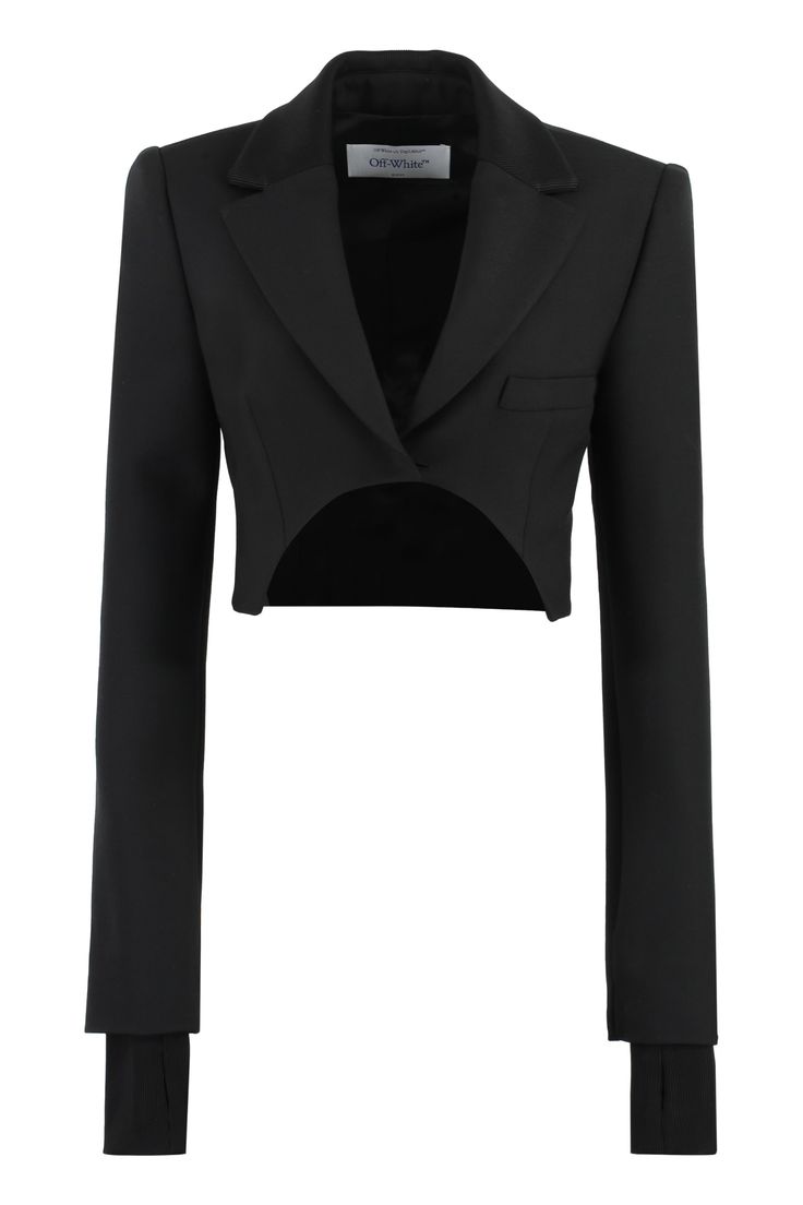 53% Polyester, 43% Virgin Wool, 4% Elastane Corp Goth, Crop Blazer, Cropped Blazer, Cropped Jacket, Thumb Holes, Black Wool, Denim Top, Modern Woman, Welt Pocket