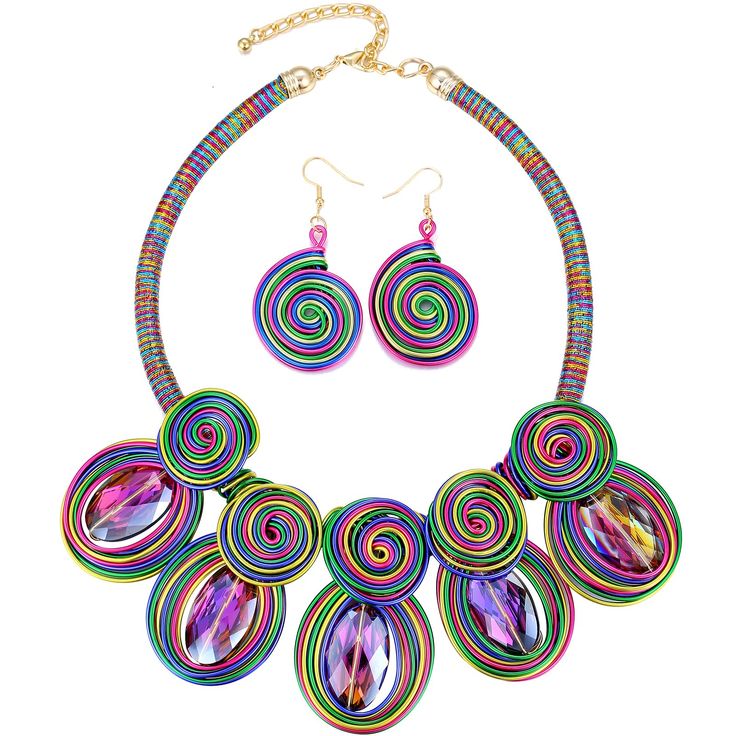 PRICES MAY VARY. ♥【What You Will Get】: Include an african women's necklace and a pair of african women's earrings, which can be worn together or separately. Why not create your own style with this unique vivid color statement necklace? It is a fashion must-have, pick it to show your own charm and unique characters. ♥【Exquisite Necklaces for Women】: This set of african women's jewelry is made of high quality rhinestone wire wrapped pendant and earrings, exquisite workmanship, Lead-Free & Nickel-F Eye-catching Multicolor Jewelry For Party, Multicolor Alloy Jewelry For Gifts, Multicolor Alloy Jewelry As Gift, Multicolor Wire Wrapped Metal Necklaces, Multicolor Metal Wire Wrapped Necklaces, Multicolor Metal Costume Jewelry, Multicolor Crystal Jewelry Sets For Parties, Multicolor Metal Dangle Jewelry, Eye-catching Multicolor Party Jewelry