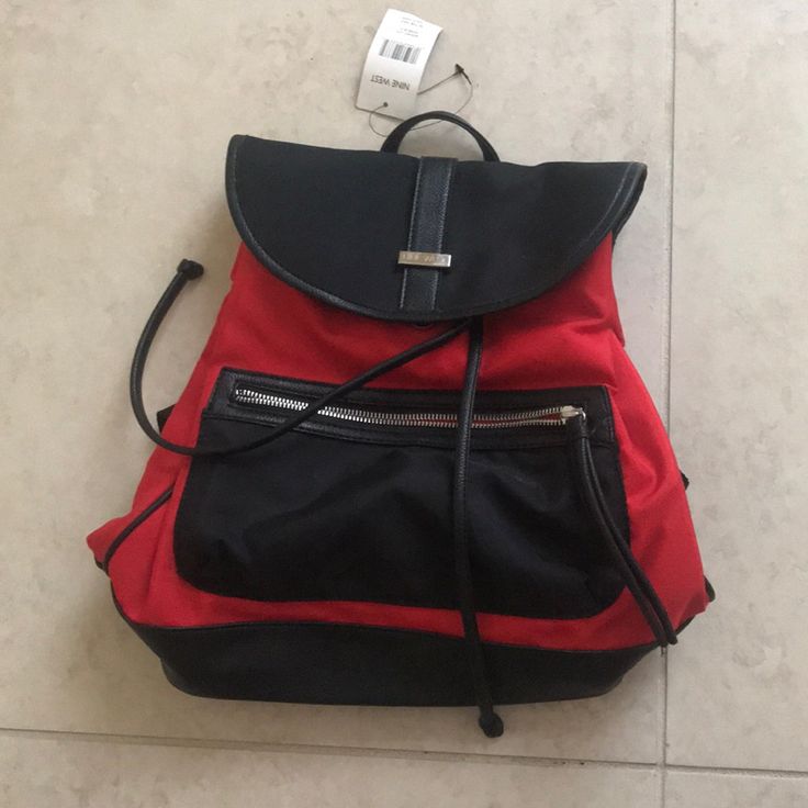 Black And Red Nine West Backpack Purse. Never Been Used. Has Adjustable Straps Casual Red Backpack With Adjustable Strap, Red Bags For Back To School, Brown Crossbody Purse, Grey Crossbody Bag, Oc Stuff, Red Backpack, Pack Design, Nine West Bags, Pink Crossbody Bag