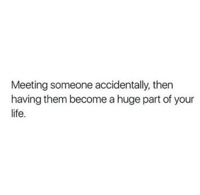 someone is saying that they are meeting someone accidentally, then having them become a huge part of your life