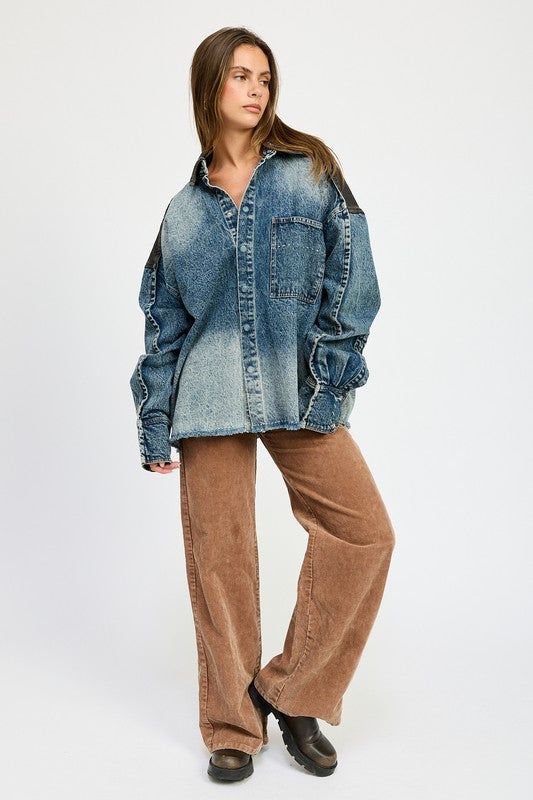 SIZE & FIT :MODEL WEARS SIZE SMALLMODEL'S HEIGHT 5'9 Fabric Contents: 80% COTTON, 20% POLYESTERCONTRAST: 100% COTTON Button Fashion, Blouse Tank Top, Casual Evening, Oversized Denim Jacket, Jacket Fashion, Long Shorts, Sweatshirt Dress, Dark Denim, Denim Top