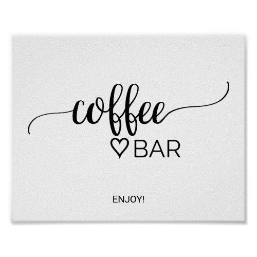 coffee bar sign with the words enjoy in black ink on a white paper background,