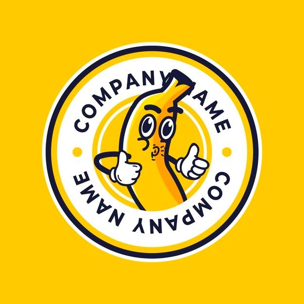 a logo for a company with a cartoon banana on it's face and the words company name